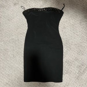 black spiked strapless dress